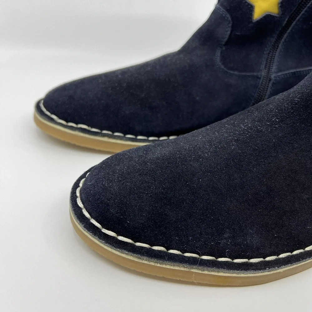 NEW Boden Suede Applique Boots Girls 4.5 Navy‎ Blue Hearts Stars Moon Zip Up